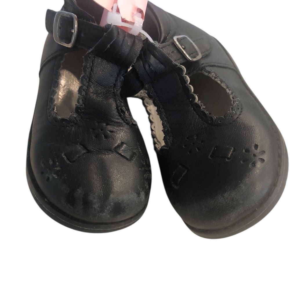 Kinder Mexican Size 14 (US 7) Black Leather Scallop Mary Jane Kids Dress Shoes
